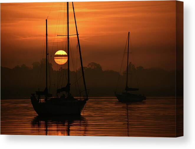 Misty Morning Sunrise Canvas Print featuring the photograph Misty Morning Sunrise by Ben Prepelka