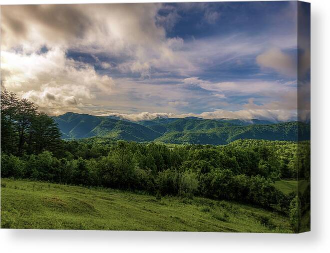 Landscape Canvas Print featuring the photograph Misty Mountains by Tricia Louque