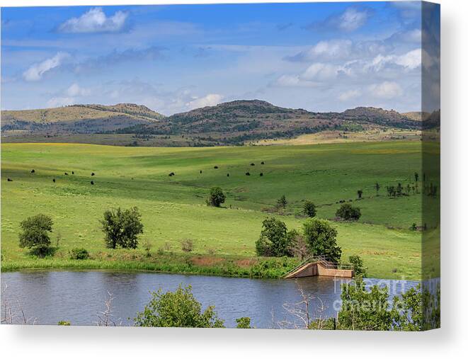 Landscape Canvas Print featuring the photograph Mixed grass prairie in the Wichita Mountains National Wildlife R by Richard Smith