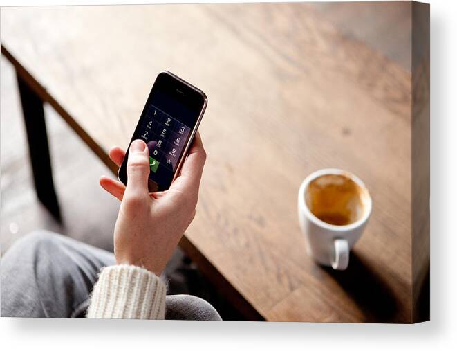 People Canvas Print featuring the photograph Mobile Phone and Coffee by James Whitaker