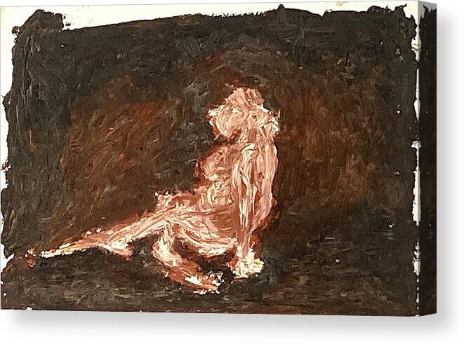 Pink Canvas Print featuring the painting Model sitting on the floor by David Euler