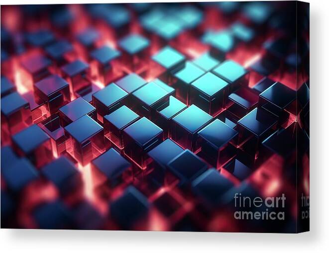 Modern Canvas Print featuring the photograph Modern design background, iridescent metallic looking cubes. Ai generated. by Joaquin Corbalan