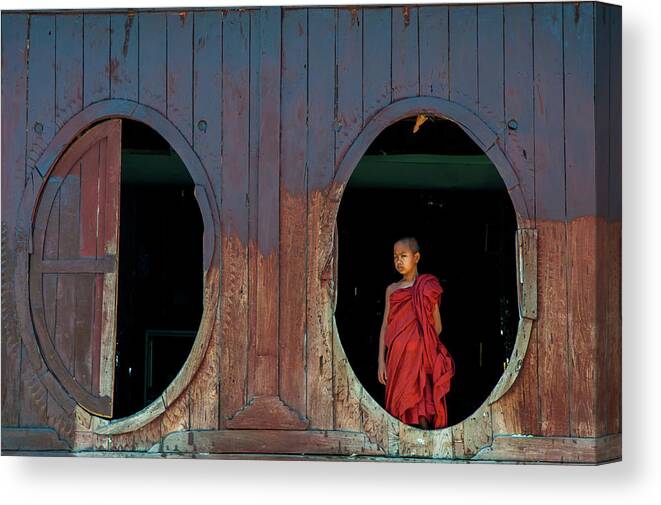 Monk Canvas Print featuring the photograph Monk at Shwe Yan Pyay Monastery by Arj Munoz