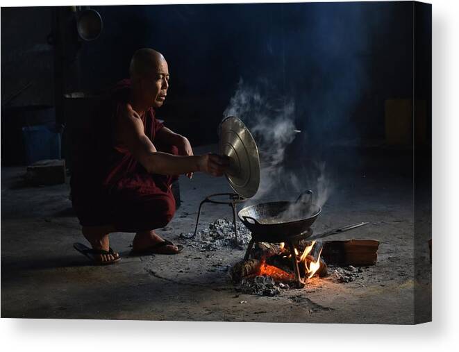 Monk Canvas Print featuring the photograph Monk in the kitchen by Robert Bociaga