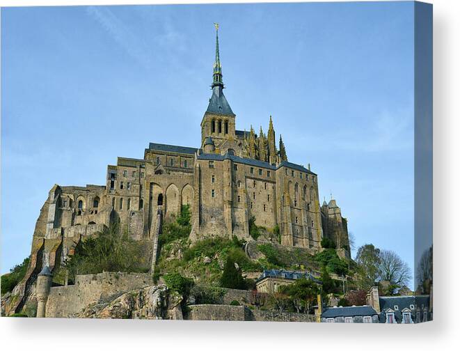 Mont Saint Michel Canvas Print featuring the photograph Mont Saint Michel Tidal Island Abbey Profile Northern France by Shawn O'Brien