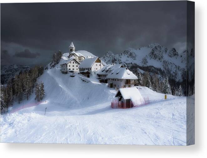 Tarvisio Canvas Print featuring the photograph Monte Lusario in winter 2 by Wolfgang Stocker