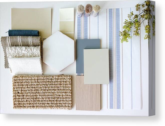 Rug Canvas Print featuring the photograph Mood board, sample board, and furniture board concept with samples for interior design arranged in a scheme by Nicholas Ahonen