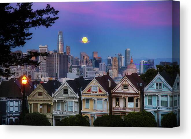  Canvas Print featuring the photograph Moon over Painted Ladies by Louis Raphael