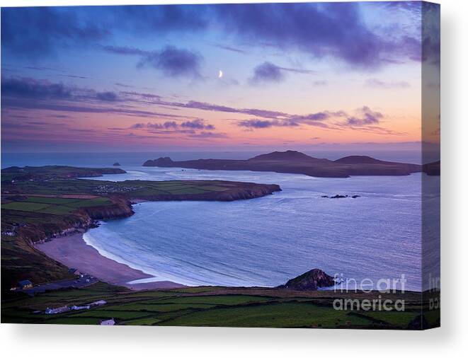 Whitesands Bay Canvas Print featuring the photograph Moon over Whitesands Bay, Pembrokeshire, Wales by Justin Foulkes