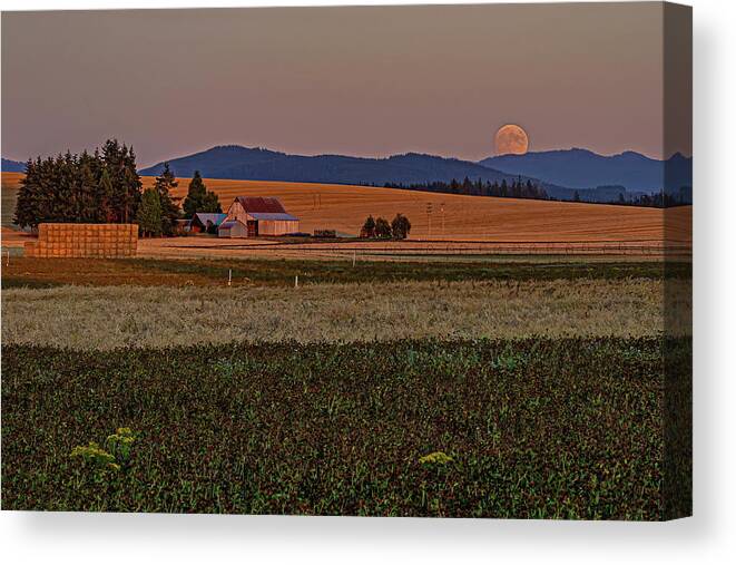 Barns Canvas Print featuring the photograph Moonrise over the valley by Ulrich Burkhalter