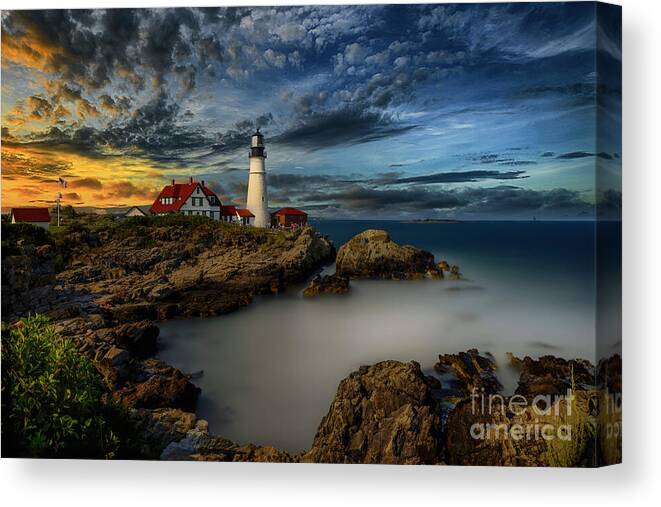 Lighthouse Canvas Print featuring the photograph Morning at Portland Head Light in Maine by Shelia Hunt
