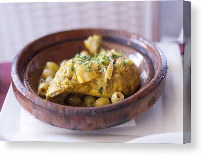 People Canvas Print featuring the photograph Moroccan Chicken Tajine Dish by H.Klosowska