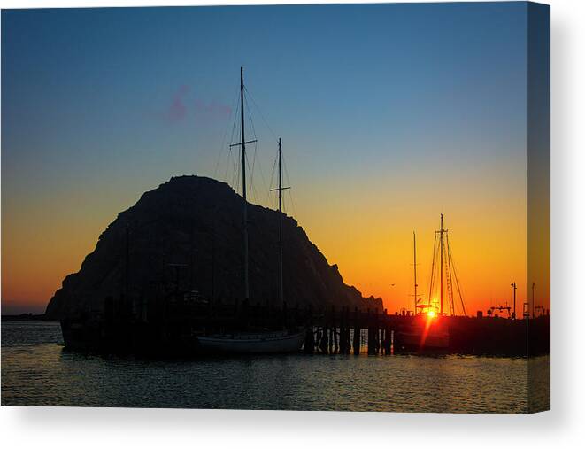 Sunset Morro Bay Canvas Print featuring the photograph Morro Bay Rock by Garry Gay