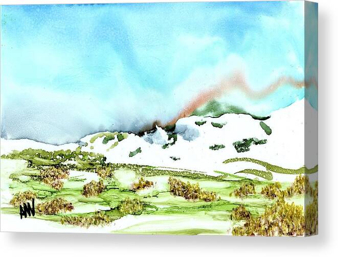 Snow Canvas Print featuring the painting Mother Nature's Stutter Step by Angela Marinari