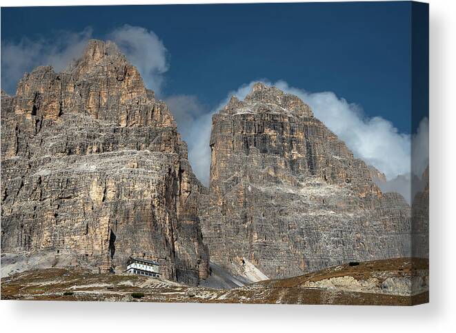 Dolomite Canvas Print featuring the photograph Mountain landscape of the picturesque Dolomites at Tre Cime area by Michalakis Ppalis