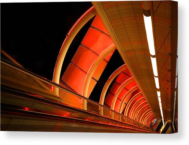 Moving Sidewalk Canvas Print featuring the photograph Moving Sidewalk Abstract Orange by Donna Corless