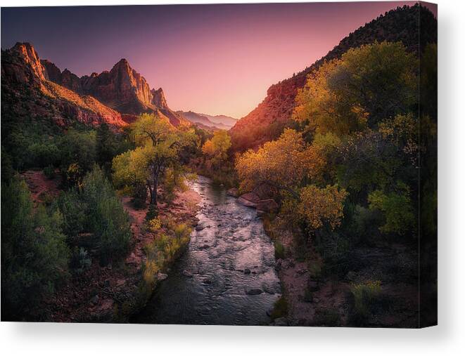 Sunset Canvas Print featuring the photograph Autumn Sunset by Henry w Liu