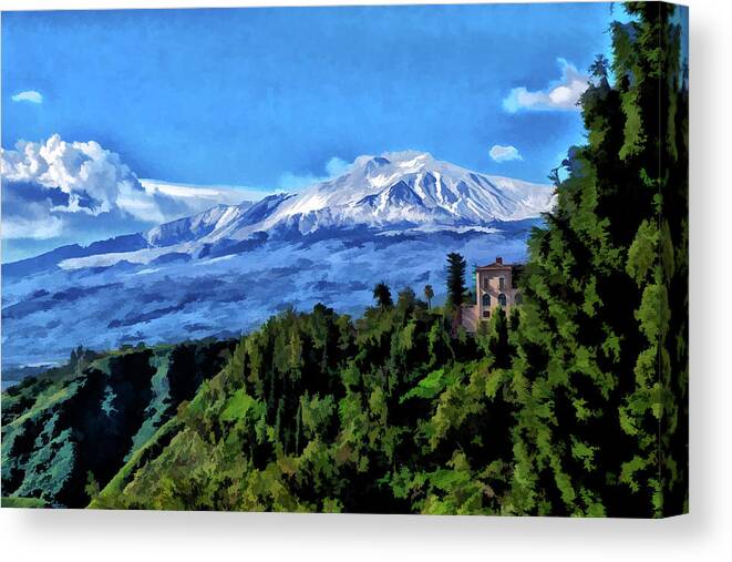 2019 Canvas Print featuring the photograph Mt Etna from Taormina by Monroe Payne
