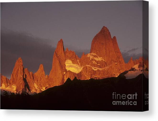 Argentina Canvas Print featuring the photograph Mt Fitzroy at dawn Patagonia by James Brunker