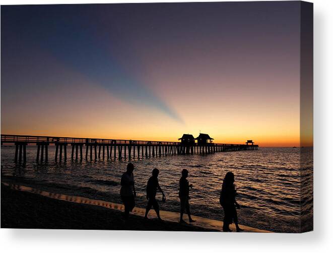 Naples Canvas Print featuring the digital art Naples Pier at Sunset by David Albers
