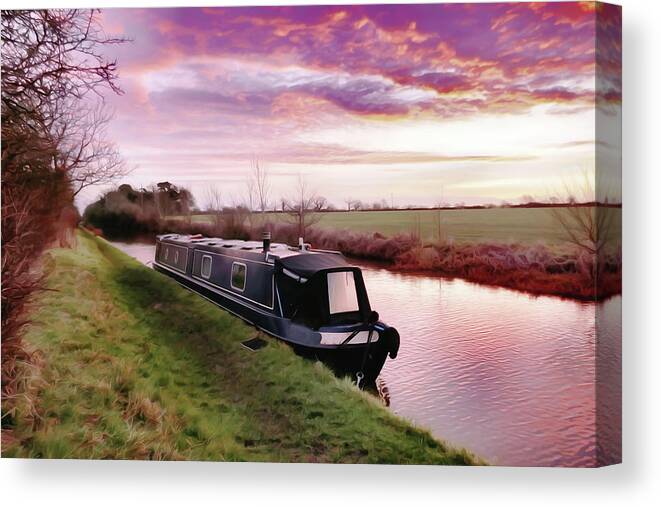 England Canvas Print featuring the photograph Narrowboat Red Dawn by Ian Hutson