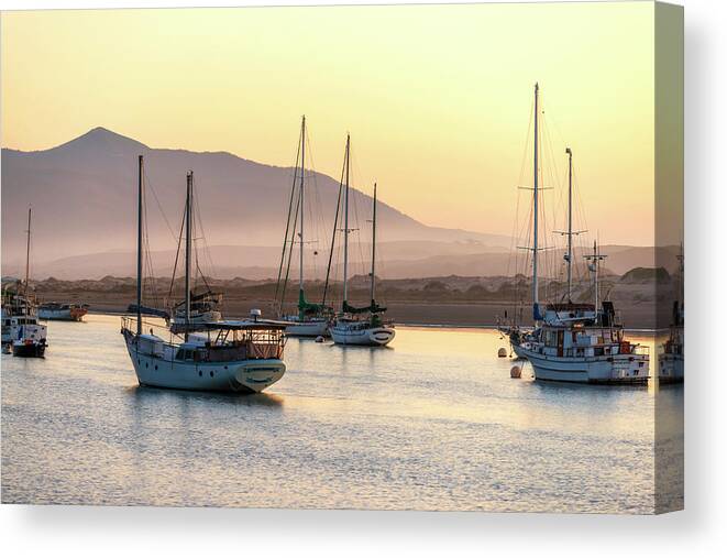 Morro Bay Canvas Print featuring the photograph Nautical Vibes at Sunset Morro Bay Harbor by Joseph S Giacalone