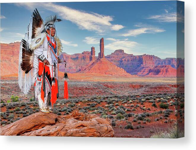 Southwest Canvas Print featuring the photograph Navajo Fancy Dancer at Valley Of The Gods - 5 by Dan Norris