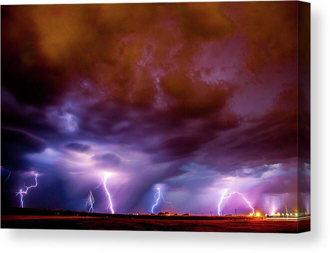 Nebraskasc Canvas Print featuring the photograph Nebraska Thunderstorm and Lightning 001 by Dale Kaminski