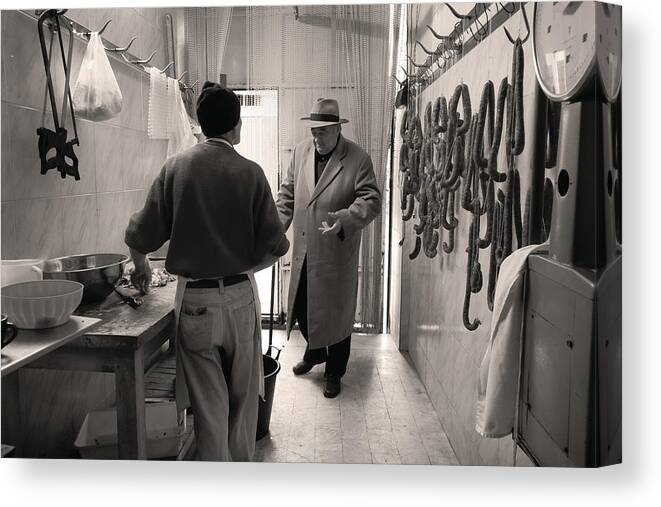 Butcher Canvas Print featuring the photograph Negotiations by Michael Gerbino