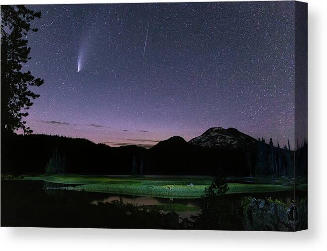 Comet Canvas Print featuring the photograph NEOWISE Finale at Sparks Lake by Cat Connor