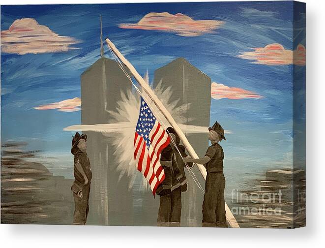 Twin Towers Canvas Print featuring the painting Never Forget 9/11 by Deena Withycombe