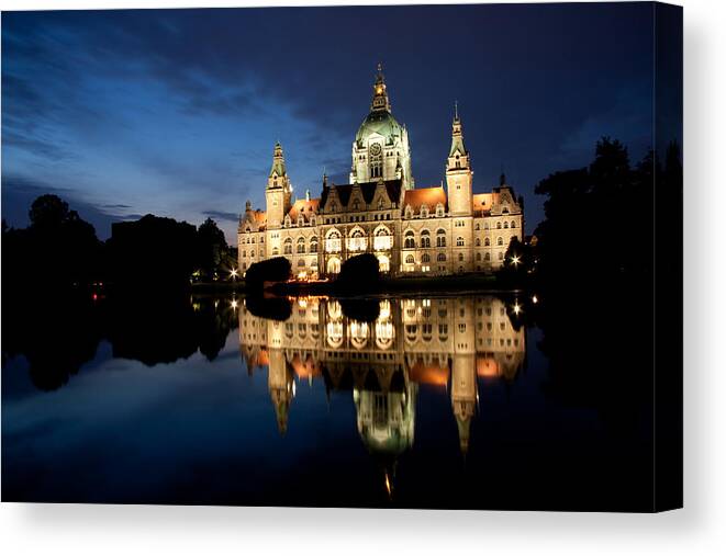 Tranquility Canvas Print featuring the photograph New City Hall, Hannover by David Hannah