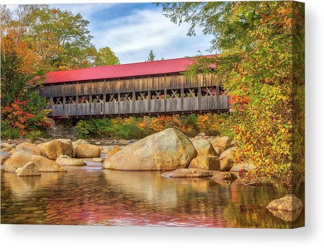 Albany Covered Bridge Canvas Print featuring the photograph New England Fall Foliage Colors at the Albany Covered Bridge by Juergen Roth