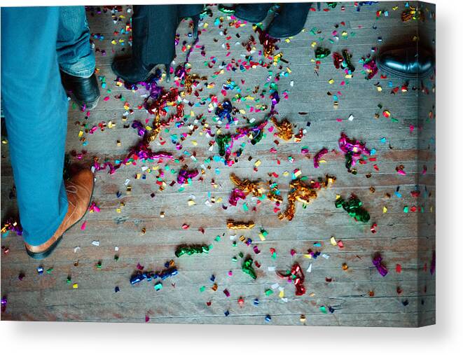 People Canvas Print featuring the photograph New Years Eve in a bar between group of coworkers and colleagues by Manonallard