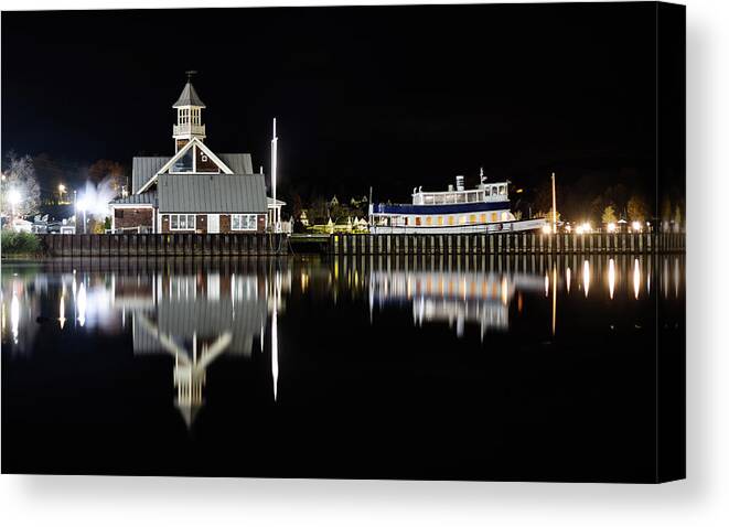 Night Canvas Print featuring the photograph Newport Boathouse Night by Tim Kirchoff