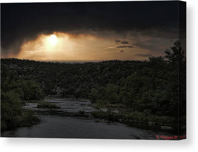 Tree Canvas Print featuring the photograph Night Fall Medina River by Rene Vasquez