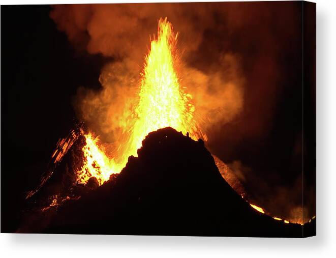 Volcano Canvas Print featuring the photograph Night fire #2 by Christopher Mathews