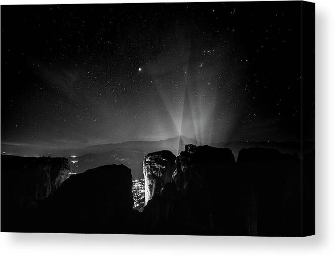 Black And White Canvas Print featuring the photograph Night on earth 9 by George Vlachos