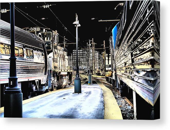 Impression Canvas Print featuring the photograph Night Trains - An Amtrak Impression by Steve Ember