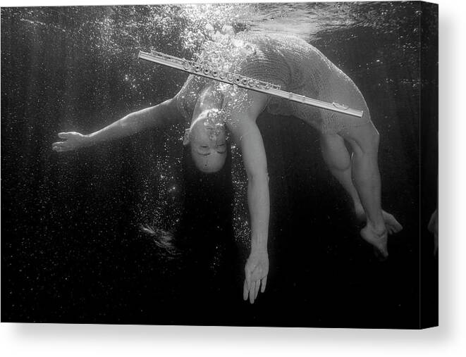 Flute Canvas Print featuring the photograph Nina in pool with flute 239 by Dan Friend