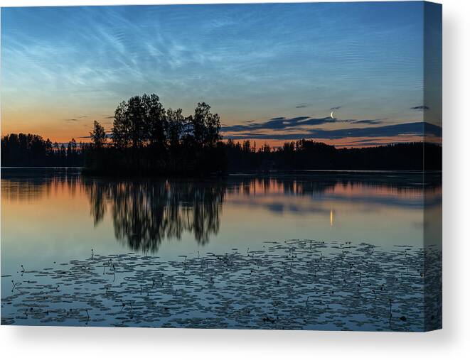 Finland Canvas Print featuring the photograph Noctilucent moonrise by Thomas Kast