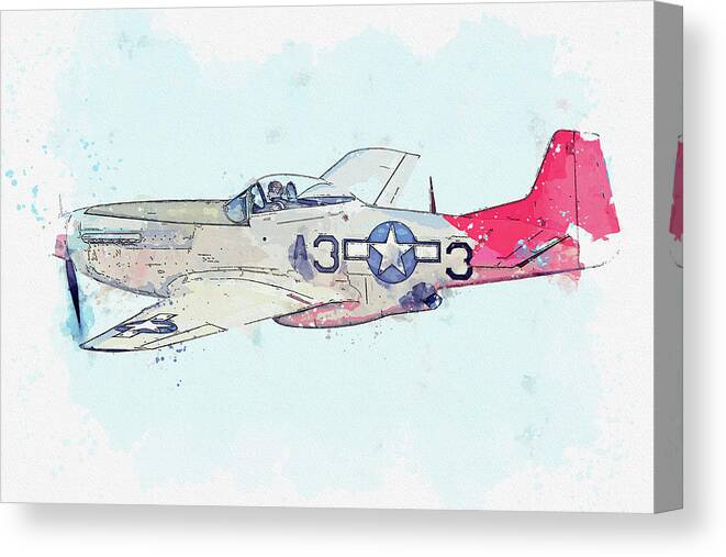 Plane Canvas Print featuring the painting North American P D Mustang Tall In The Saddle USAF G-SIJJ Antique - Classic Aircraft - Classic War B by Celestial Images