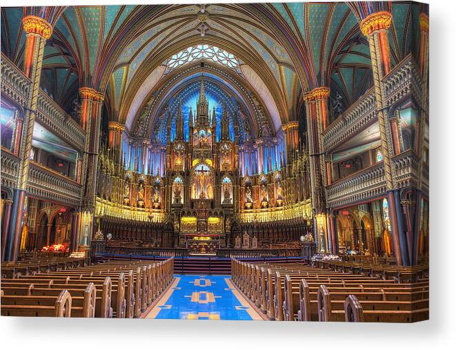 In A Row Canvas Print featuring the photograph Notre-Dame Basilica in Montreal by Daniel Chui
