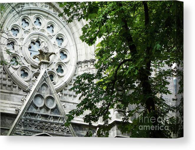 Montreal Canvas Print featuring the photograph Notre-Dame Basilica of Montreal Exterior by Wilko van de Kamp Fine Photo Art
