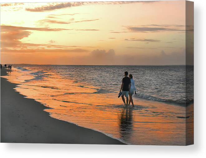 Ocean. Port Royal Sound Canvas Print featuring the photograph Summer Sunset Stroll by Jerry Griffin