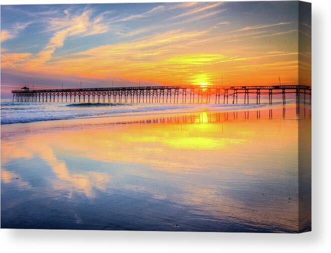 Oak Island Canvas Print featuring the photograph Oceancrest Pier Sunset by Nick Noble