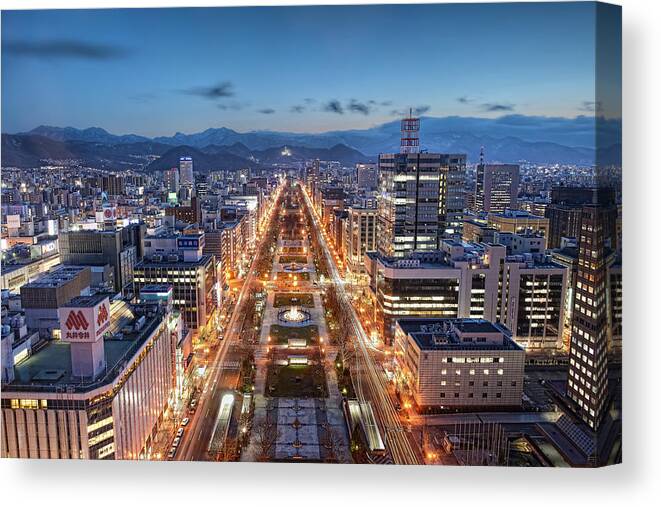 Tranquility Canvas Print featuring the photograph Odori Park Twilight by Daniel Chui