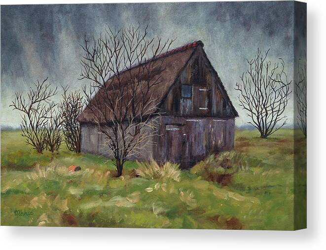 Old Barn Canvas Print featuring the painting Old Barn in the Netherlands by Maria Meester