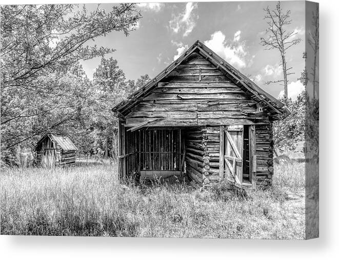 Black Canvas Print featuring the photograph Old Barns at Buckley Vineyards Black and White by Debra and Dave Vanderlaan
