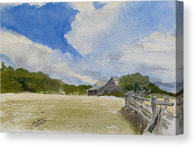 Bluffs Lodge Canvas Print featuring the painting Old Bluffs Lodge at Daughton Park by Joel Deutsch